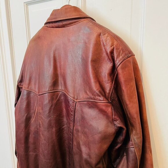 Vintage Here & Now NYC Outerwear Cognac Brown Heavy Weight Leather Jacket Coat - Picture 9 of 16